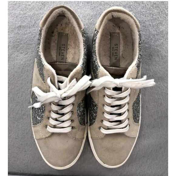 Steven NY Beige Suede w/Silver Glitter Sneakers Womens Size 9 - Picture 9 of 11